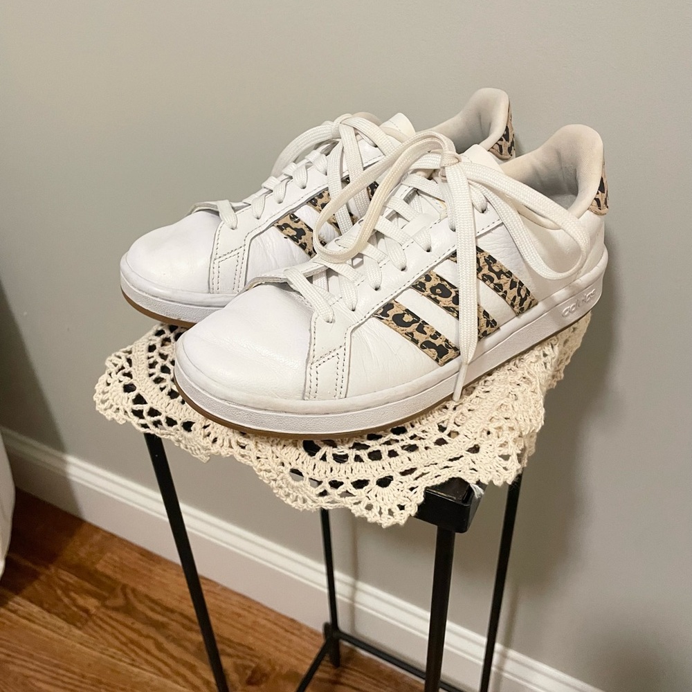 Adidas White and Leopard Print Sneakers